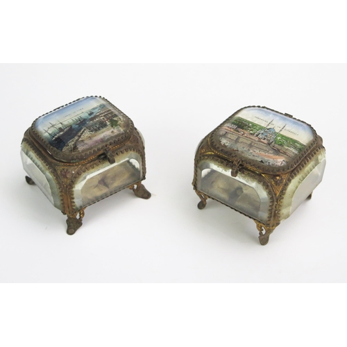 1308 - A pair of late Victorian glass and gilt metal mounted bijouterie display cases, of square outline,  ... 