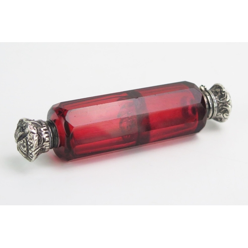 1311 - A late Victorian ruby glass double ended scent bottle, 10cm long.