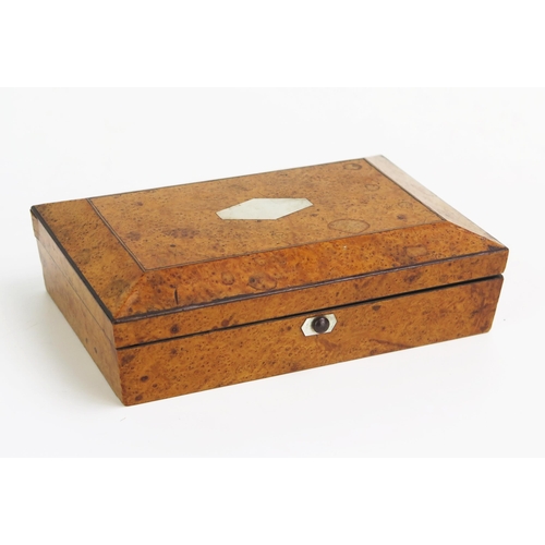 1312 - A 19th century French burr maple sewing box, the hinged lid fitted with mirror panel to the interior... 