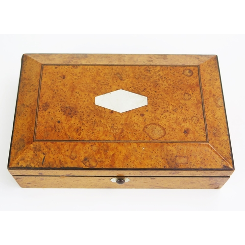 1312 - A 19th century French burr maple sewing box, the hinged lid fitted with mirror panel to the interior... 