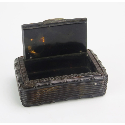 1326 - A late 19th century Chinese carved tortoiseshell snuff box, of rectangular outline, the hinged lid d... 