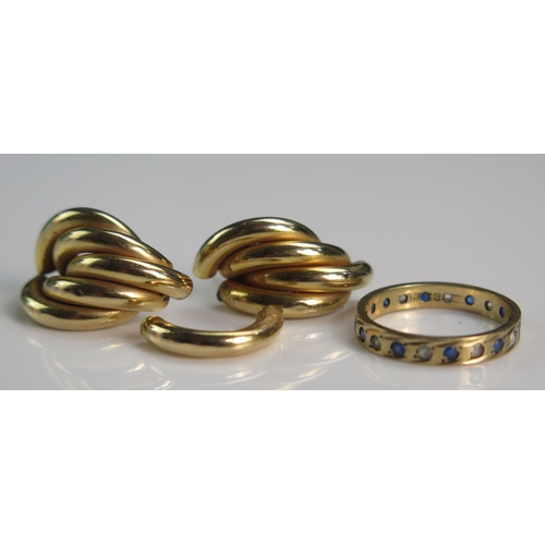 139 - A 9ct Gold Eternity Ring (size M.5, 2g) and a pair of 9ct gold earrings (3.26g), A/F