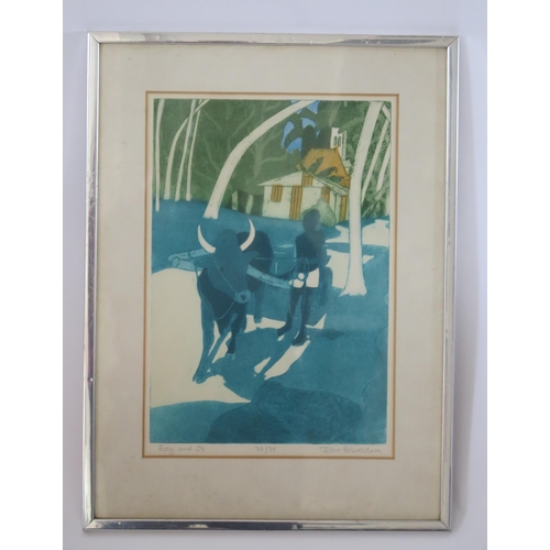 1413 - John Brunsdon ARCA (1933 - 2014) British artist, 'Boy and Ox' limited edition etching and aquatint p... 