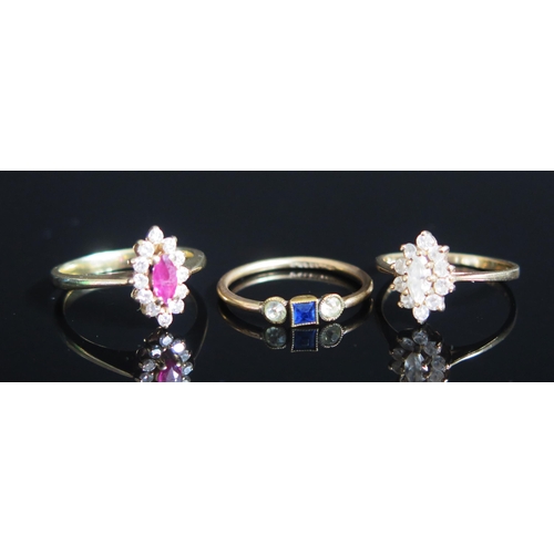 145 - A 9ct Gold, Ruby and Diamond Ring (size L.75, import marks, 2.76g), a 9ct gold and CZ cluster ring (... 