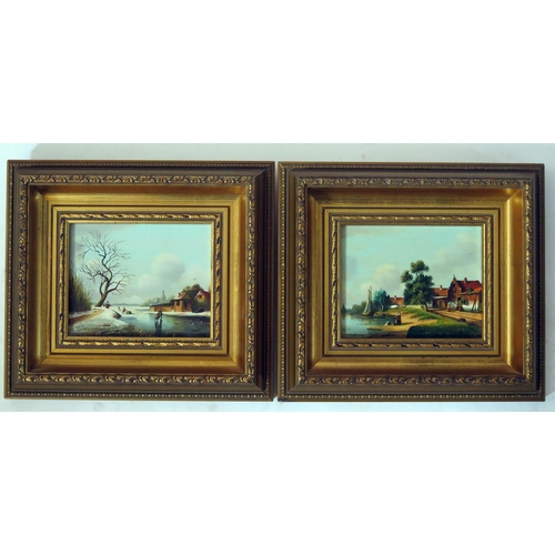 1481 - A Pair of Modern 19th Century Style Dutch Landscape Scenes, oil on panel, 14x11cm, gilt framed