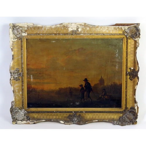 1483 - A 19th Century Dutch Painting of a Journey Across Ice, oil on canvas, 55x40cm, framed