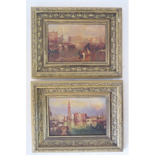 1492 - Two Scenes of Venice after Canaletto, oil on board, 23x15cm, framed