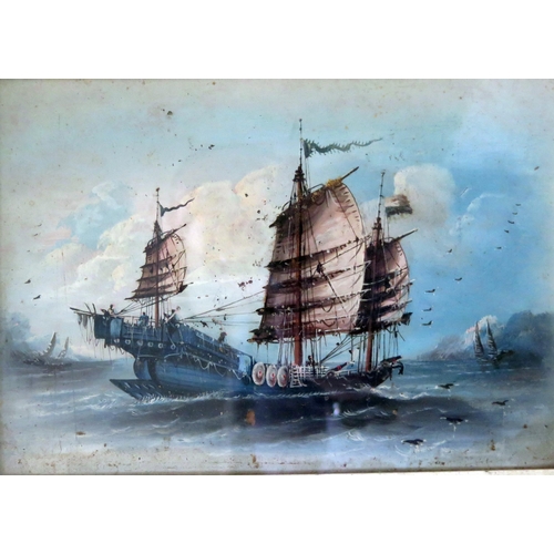 1493 - A Chinese Junk, 19th century gouache, 25x17cm