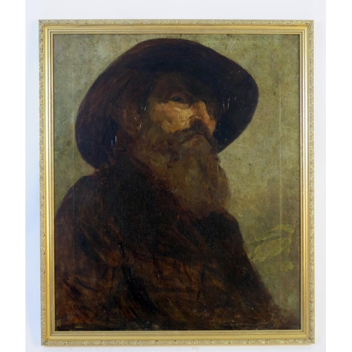 1499 - A 19th Century Portrait of a Gentleman with hat, oil on canvas, 60x50cm