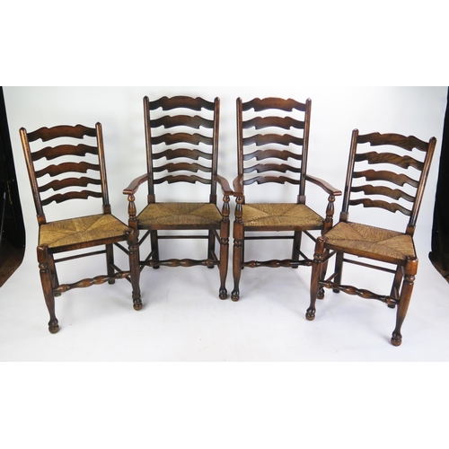 1504 - A Brights of Nettlebed Set of Four Ladder Back Rush Seated Chairs