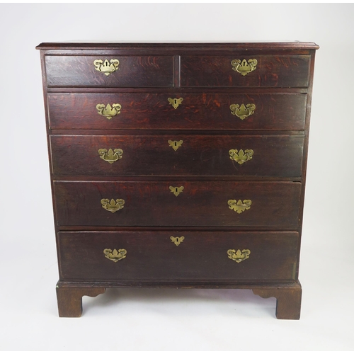 1516 - A Georgian Oak Chest of Four Long and Two Short Drawers, 111(w)x55(d)x124(h)cm