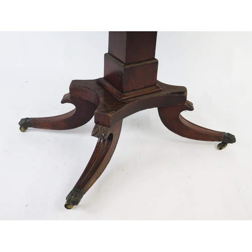 1528 - A 19th century mahogany pedestal Pembroke table, the rectangular  top with hinged leaves and an end ... 