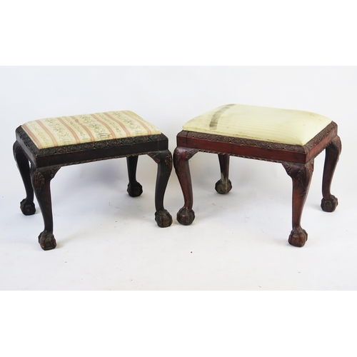 1533 - A pair of George III style rectangular foot stools, with padded lift-out seats, with foliate carved ... 