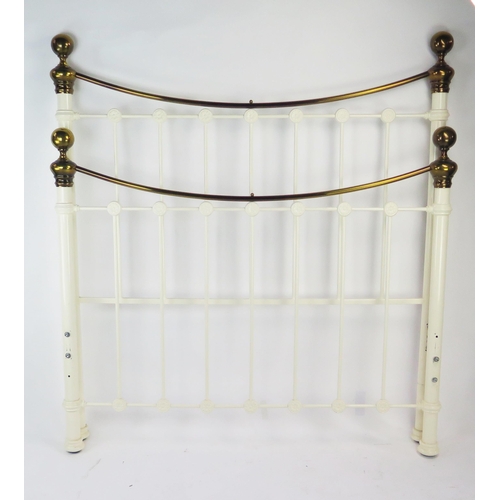 1544 - A Victorian Style Cream painted cast iron and Brass 4ft 6in Bed Frame, rails and stretchers.