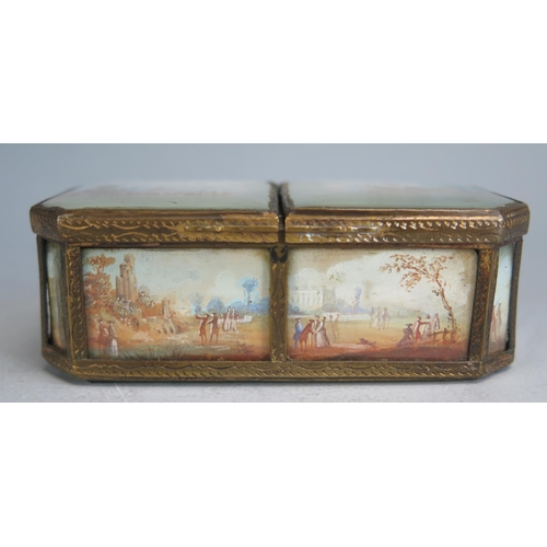 1563 - A late 18th/early 19th century gilt brass trinket box, of rectangular outline with canted corners, w... 