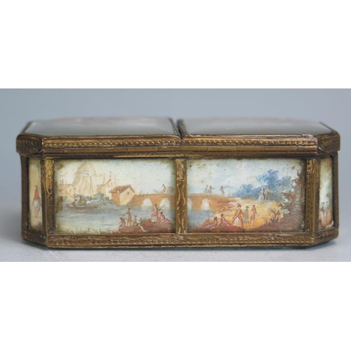 1563 - A late 18th/early 19th century gilt brass trinket box, of rectangular outline with canted corners, w... 