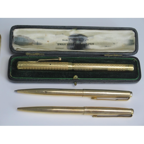 1568 - A swan gold plated fountain pen, together with a gold plated Parker propelling pencil and ball point... 