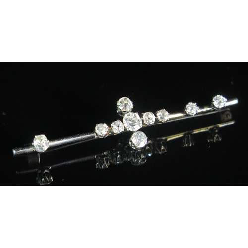 158 - An Antique 18ct Gold and Old Diamond Bar Brooch, 63.4mm long, stamped 18CT, W&P (or W&F), boxed, 5g