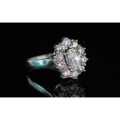 161 - A Diamond Cluster Ring in a precious white metal setting, 13.2x10.9mm head, size K.5, stamped 835, 2... 