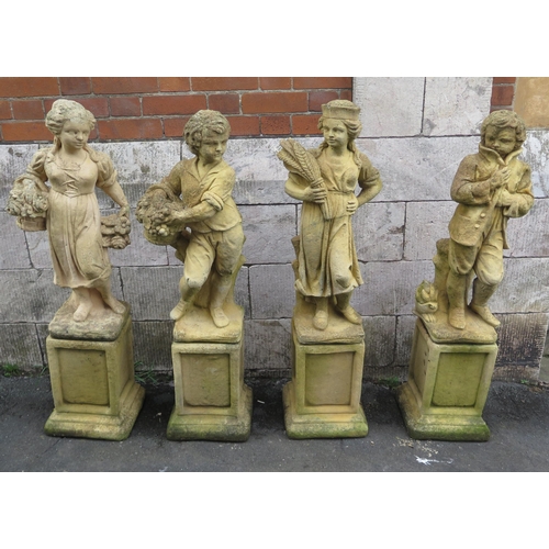 1641 - A set of four reconstituted stone statues representing the Four Seasons, each raised on a plinth bas... 