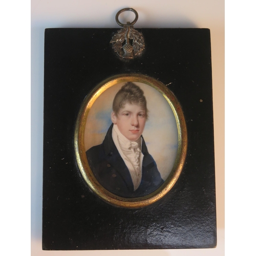 1655 - Alexander Gallaway (Scottish  1794-1812)
Portrait miniature of young gentleman in a blue coat and wh... 