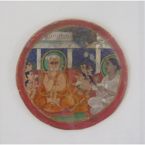 1662 - An Antique Indian Miniature (6.8mm diam., F&G) and a painting of a seated beautiful women with a bol... 