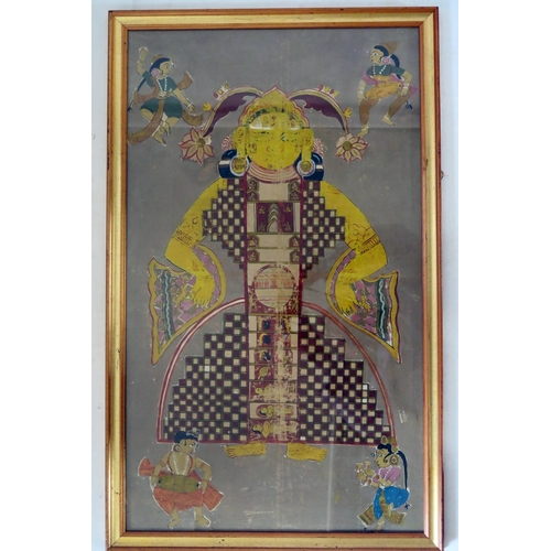 1663 - An Antique Indian Jain Cosmology Painting on cotton, 76x44cm, F&G