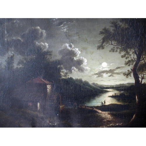 1670 - A 19th Century Moonlit Mill Scene, oil on canvas, 52x42cm, gilt gesso frame