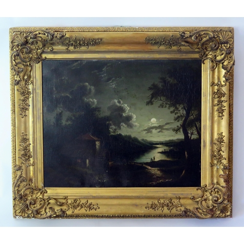 1670 - A 19th Century Moonlit Mill Scene, oil on canvas, 52x42cm, gilt gesso frame