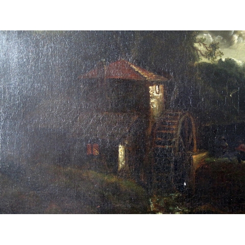 1670 - A 19th Century Moonlit Mill Scene, oil on canvas, 52x42cm, gilt gesso frame