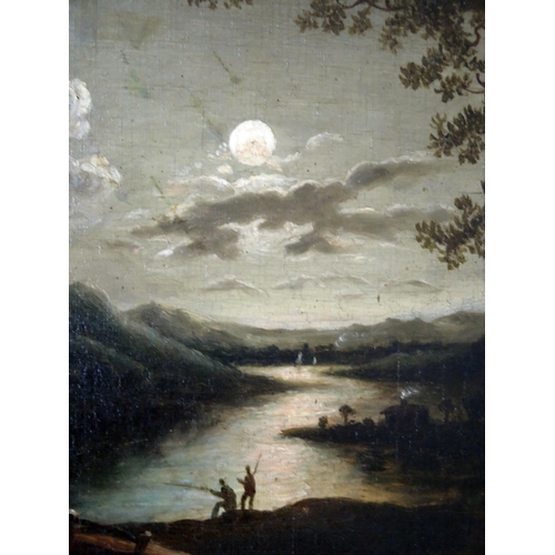 1670 - A 19th Century Moonlit Mill Scene, oil on canvas, 52x42cm, gilt gesso frame