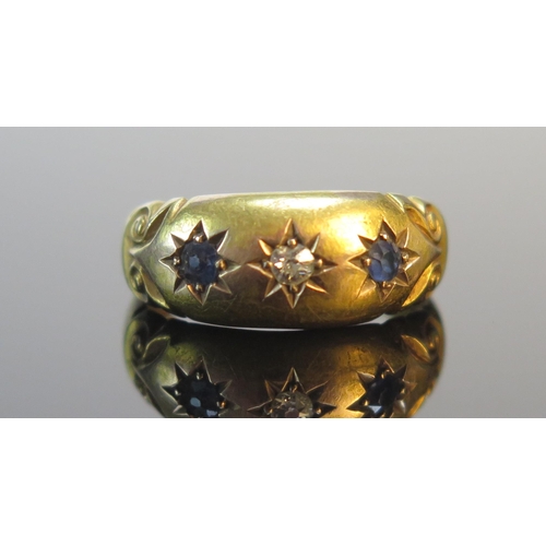 168 - A Victorian 15ct Gold, Sapphire and Diamond Gypsy Ring, size J.5, Chester 1900, 2.83g