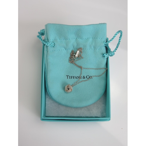 210 - A Tiffany Silver Knotted Ball Pendant on Chain, boxed