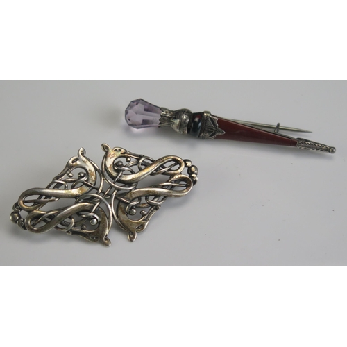 260 - A Victorian Scottish Style 'Dirk' Brooch (Birmingham  1896) and a Celtic style silver brooch