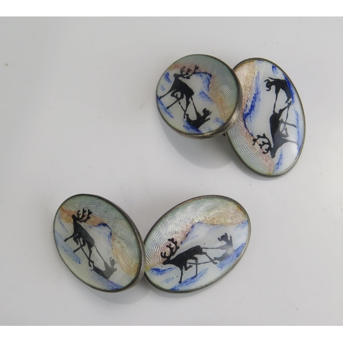 262 - A Pair Scandinavian Silver and Enamel Cufflinks, 11.69g