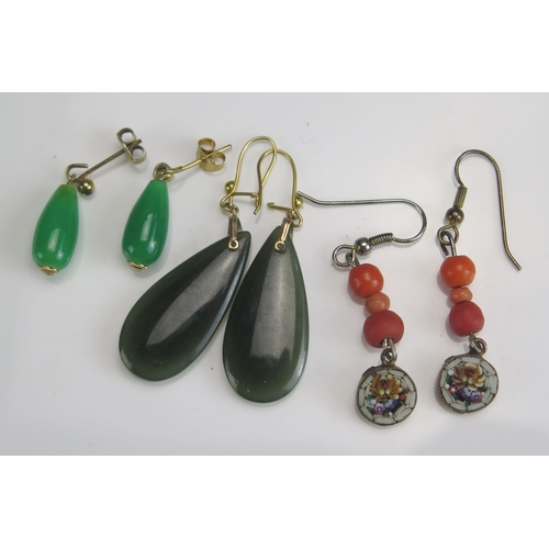 266 - A Pair of Micromosaic Pendant Earrings, pair of jadeite earrings and one other pair