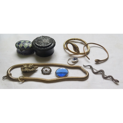 274 - A Selection of Costume Jewellery including an antique snake link chain and a small jump ring, hinged... 