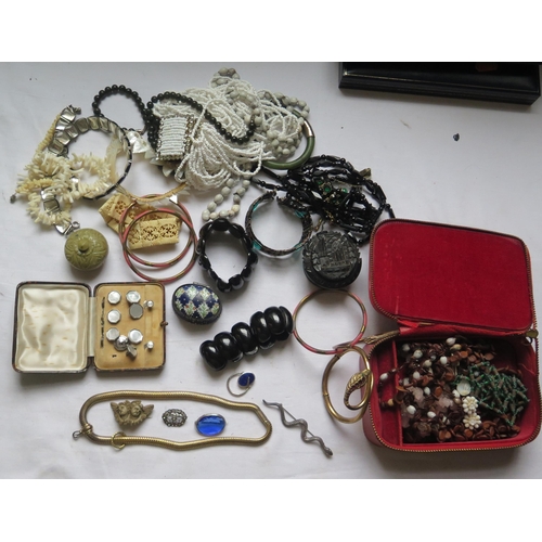 274 - A Selection of Costume Jewellery including an antique snake link chain and a small jump ring, hinged... 