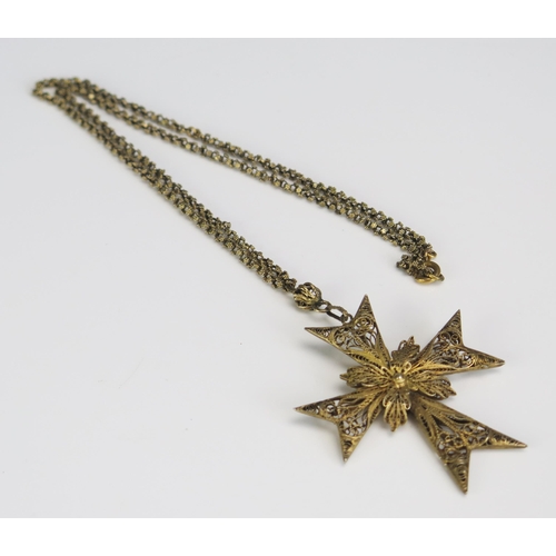 283 - A Silver Gilt Filigree Cross Pendant on Chain