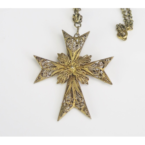 283 - A Silver Gilt Filigree Cross Pendant on Chain