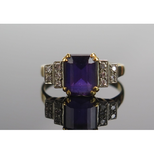 293 - An 18K Gold, Amethyst and Diamond Ring, 8.5x6.9mm principal stone, size N.5, stamped 18K, 3.33g