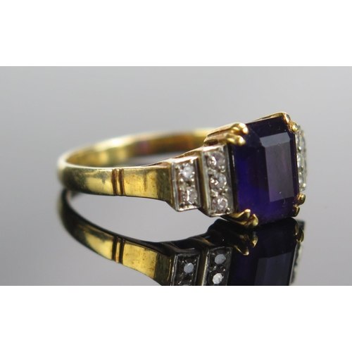 293 - An 18K Gold, Amethyst and Diamond Ring, 8.5x6.9mm principal stone, size N.5, stamped 18K, 3.33g