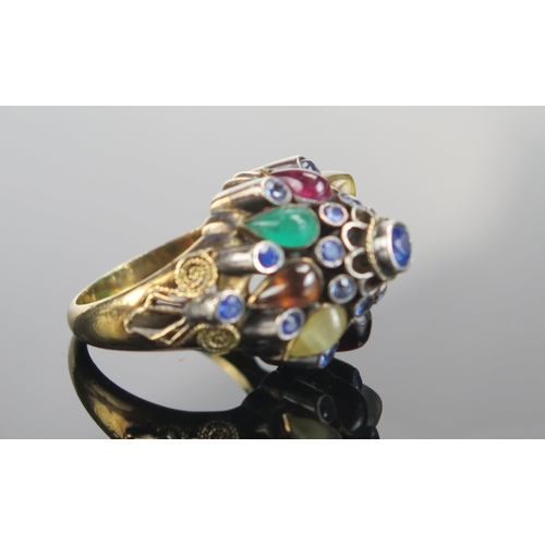 304 - A 14K Gold and Multi Stone Set Dress Ring, size M.25, 8.53g