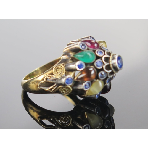 304 - A 14K Gold and Multi Stone Set Dress Ring, size M.25, 8.53g