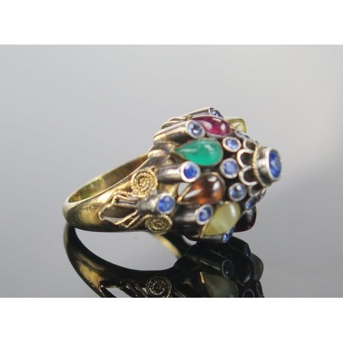 304 - A 14K Gold and Multi Stone Set Dress Ring, size M.25, 8.53g