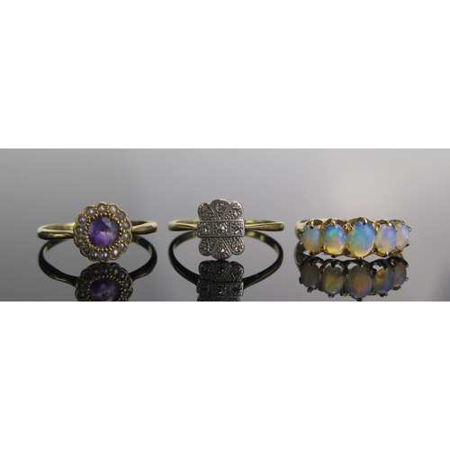 336 - An Victorian 18ct Gold and Opal Five Stone Ring (5.9x4.4mm principal stone, size M.5, London 1898), ... 