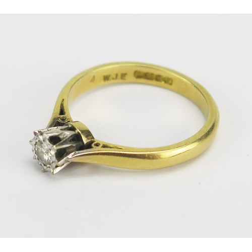 38 - An18ct Gold and Diamond Solitaire Ring, c. 2.2mm brilliant cut illusion set stone, size K.75, hallma... 