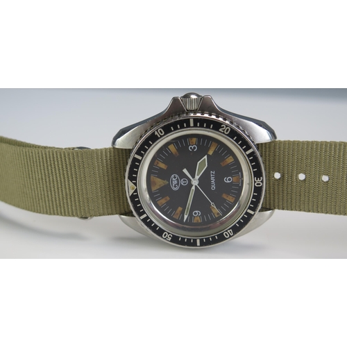 403 - A CWC Military Navy Divers Watch, the back no. 055.6645-99 7573314, crows foot, 313 95. Running