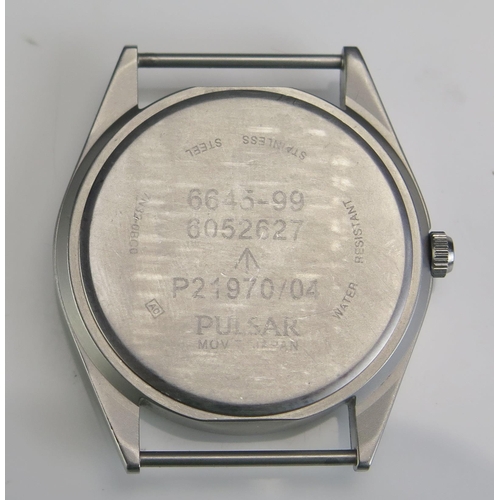 411 - A PULSAR Military Quartz Steel Cased Wristwatch, 36.5mm case, back no. 6645-99 6052627, crow's foot,... 