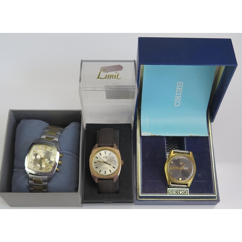 416 - A SEIKO Automatic Gold Plated Wristwatch (boxed and running), a LIMIT automatic gold plated wristwat... 